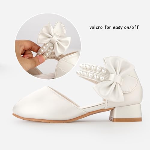 Gentle wind Mädchen-Schuhe, geschlossene Zehen, Mädchen-Absätze, Schleife, Blume, Mädchen-Schuhe für Hochzeit, Party, Prinzessinnen-Schuhe, Perlweiß (Pearl White), 2 Big Kid