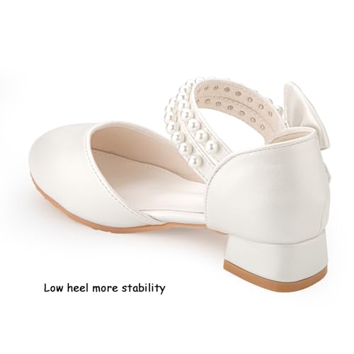 Gentle wind Mädchen-Schuhe, geschlossene Zehen, Mädchen-Absätze, Schleife, Blume, Mädchen-Schuhe für Hochzeit, Party, Prinzessinnen-Schuhe, Perlweiß (Pearl White), 2 Big Kid