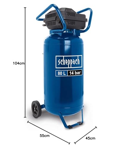 Scheppach HC85V Kompressor, 14 bar, 80L, 330 l/min, ölfrei, 2x Manometer, 2x Kupplung, Fahrvorrichtung, stehend