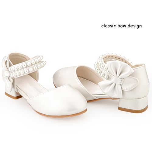 Gentle wind Mädchen-Schuhe, geschlossene Zehen, Mädchen-Absätze, Schleife, Blume, Mädchen-Schuhe für Hochzeit, Party, Prinzessinnen-Schuhe, Perlweiß (Pearl White), 2 Big Kid