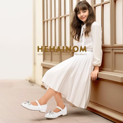 Hehainom Mädchenschuhe, Blumenmädchen, Hochzeit, Party, Schule, kleine große Kinder, Strass-Schleife, Ballerinas, Weiss/opulenter Garten, 12 Little Kid