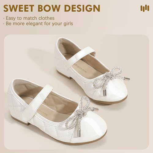 Hehainom Mädchenschuhe, Blumenmädchen, Hochzeit, Party, Schule, kleine große Kinder, Strass-Schleife, Ballerinas, Weiss/opulenter Garten, 12 Little Kid