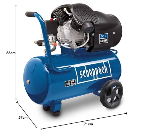 Scheppach HC53DC Kompressor, 2200W, 50L, 10 bar, 412 l/min, Doppelzylinder, ölgeschmiert, mit Druckminderer