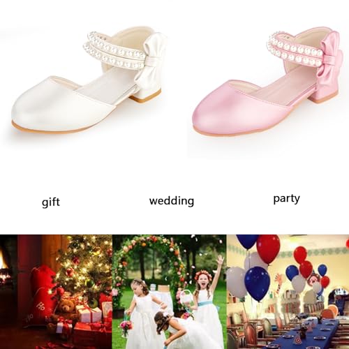 Gentle wind Mädchen-Schuhe, geschlossene Zehen, Mädchen-Absätze, Schleife, Blume, Mädchen-Schuhe für Hochzeit, Party, Prinzessinnen-Schuhe, Perlweiß (Pearl White), 2 Big Kid