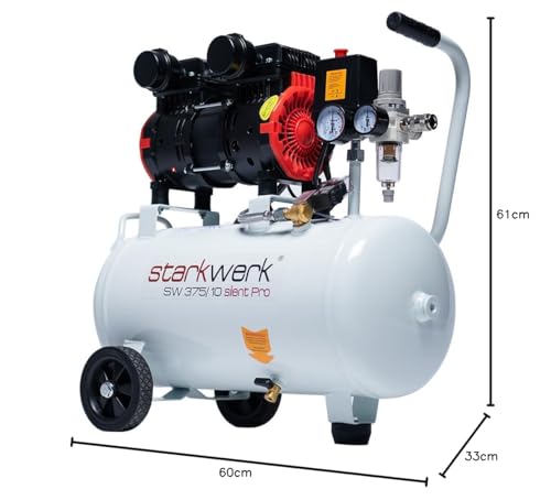 Starkwerk Silent Kompressor SW 375/10 Pro, 1100W, 10 bar, 24L, 69 dB, mit Druckminderer & Wasserabscheider