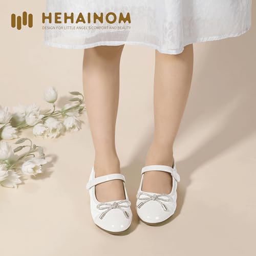 Hehainom Mädchenschuhe, Blumenmädchen, Hochzeit, Party, Schule, kleine große Kinder, Strass-Schleife, Ballerinas, Weiss/opulenter Garten, 12 Little Kid