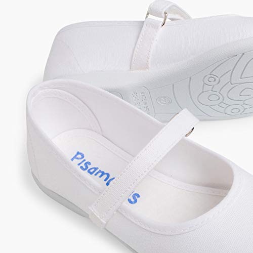 Pisamonas Mädchen Riemchenballerinas Aus Stoff Mit Dünnem Klettverschlussriemen Größe 39 Farbe Weiß