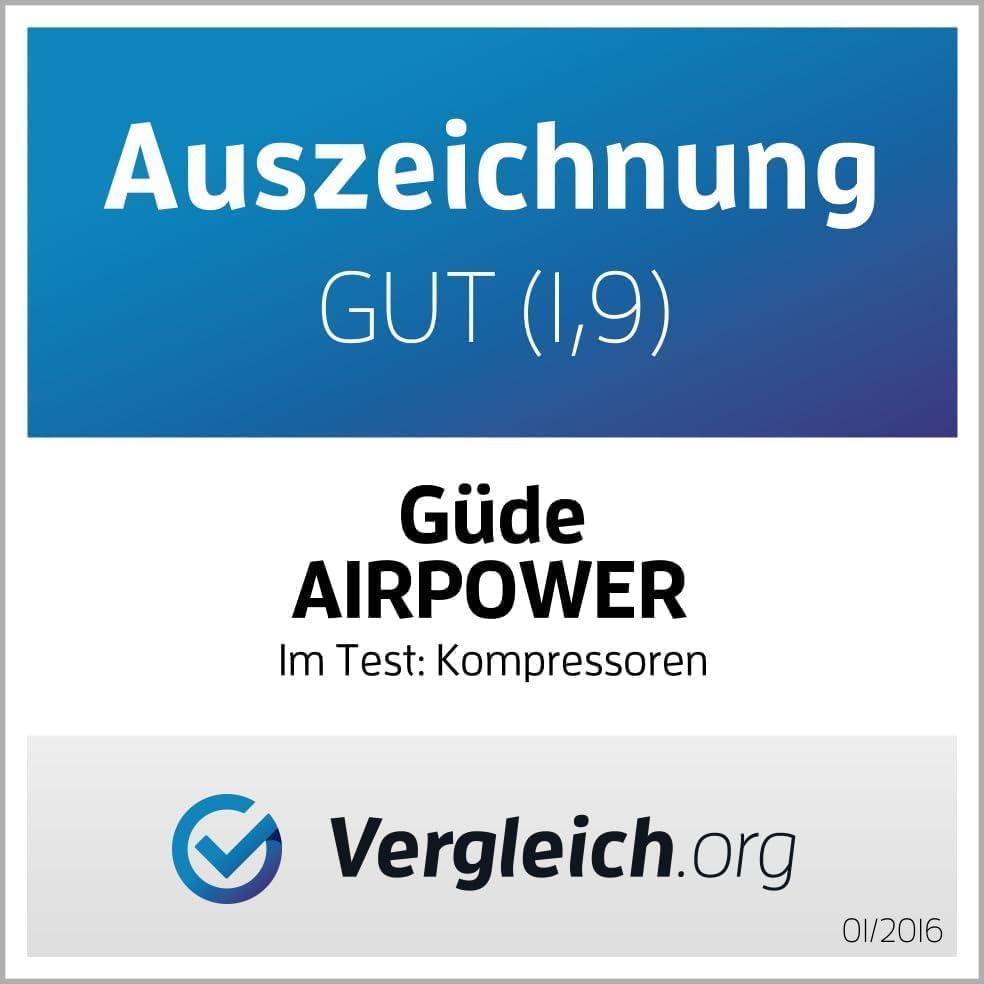 Güde Kompressor Airpower 190/08/6, 1100W, 6L, 8 bar, 145 l/min, ölfrei, Druckminderer, Manometer, Zubehör 6-tlg., Note Sehr Gut