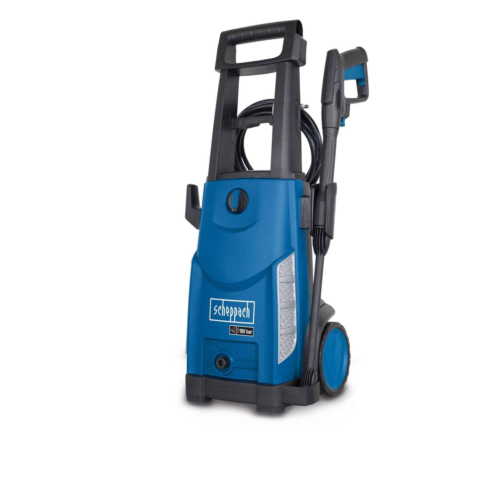 Scheppach HCE2400 Hochdruckreiniger, 2400W, 180 bar, 480 l/h, 5m Schlauch, Reinigungsmitteltank, 7-tlg Zubehör, mobiler Flächenreiniger