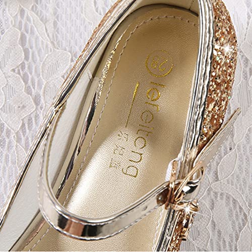 Kinder Prinzessinnen Schuhe Mädchen Elegant Festliche Kleidschuhe rutschfeste Tanzschuhe Weicher Abendschuhe Schuhe Atmungsaktive Mädchen Absatzschuhe Performance (Gold, 29 Little Child)