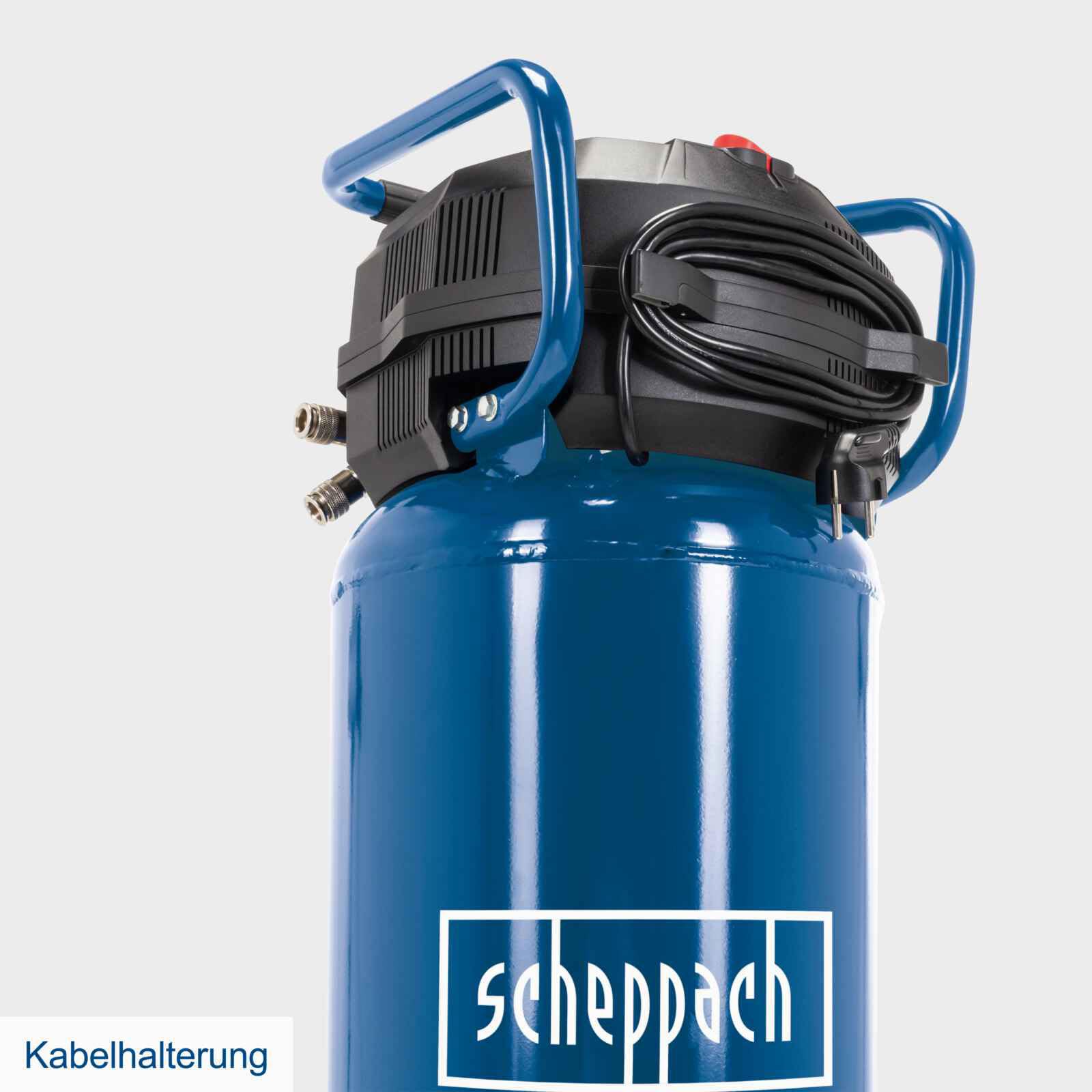 Scheppach HC51V Kompressor, 1500W, 50L, 10 bar, 220 l/min, ölfrei, stehend, mit Druckminderer, Fahrvorrichtung & 2 Kupplungen