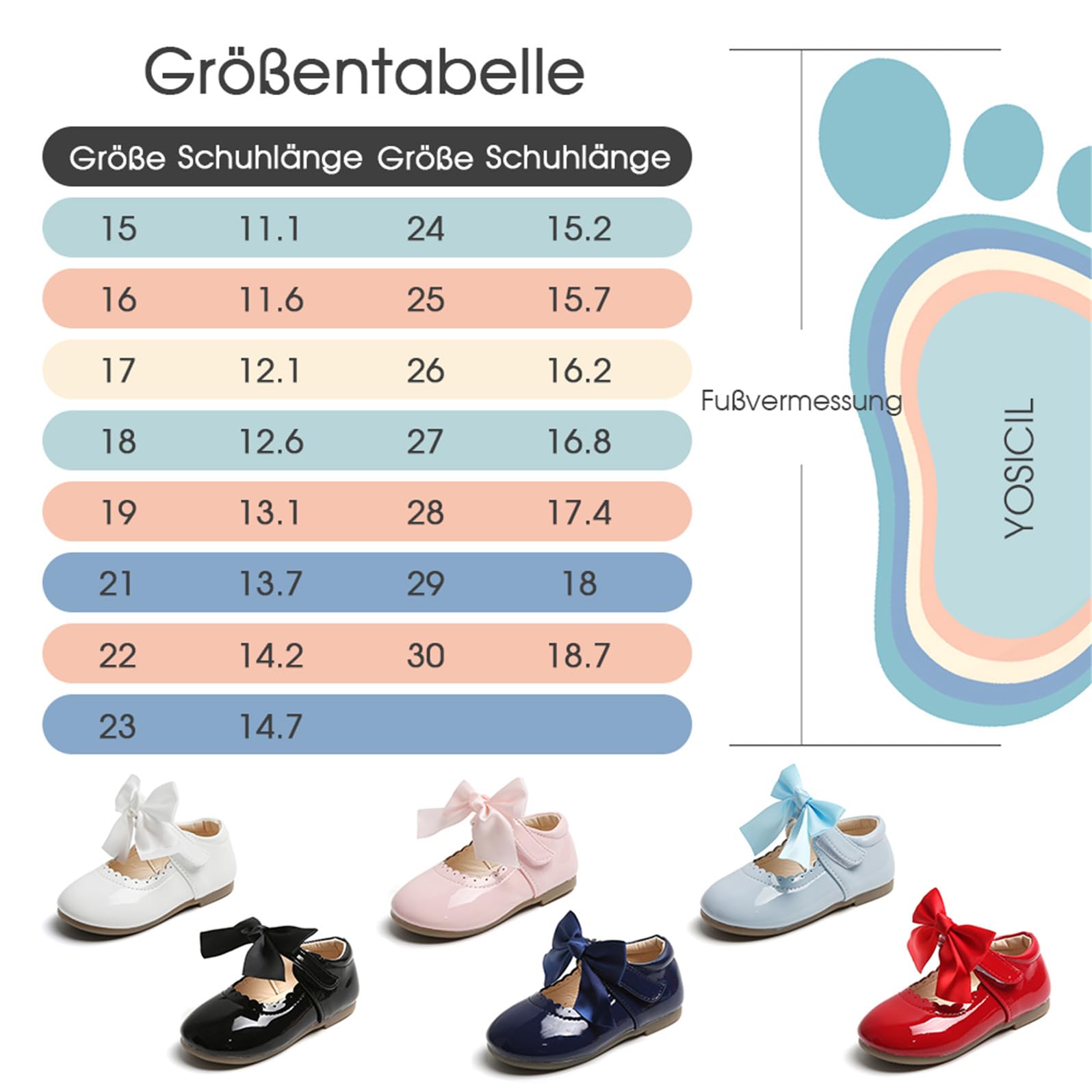YOSICIL Klassische Lederschuhe Mädchen Mary Jane Schuhe Kleinkind Ballerina Shoes Sandalen Schleifen Geburtstagsparty Halloween Weihnachten Karneval Schulschuhe Kindergarten Geschenk, Lichtblau, 27