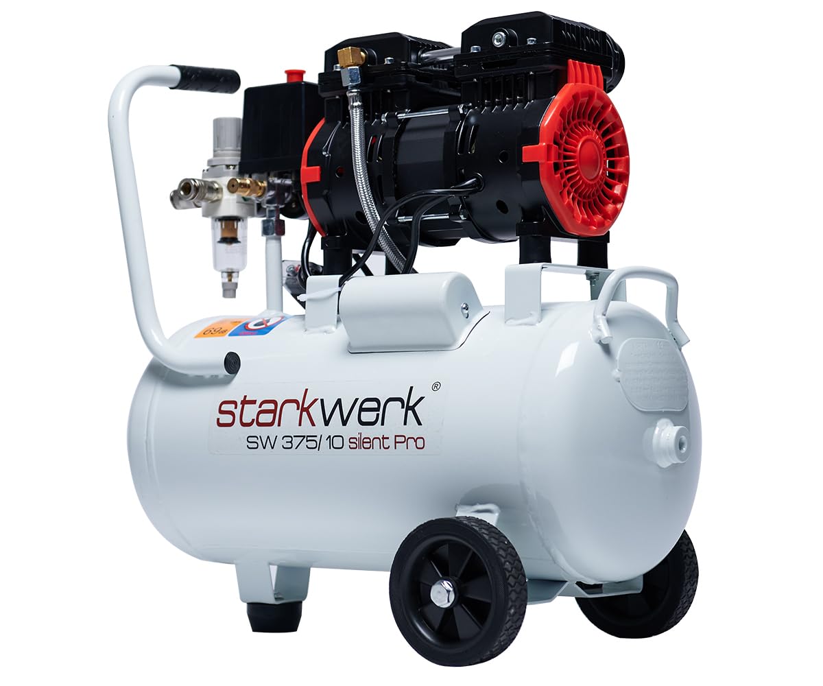 Starkwerk Silent Kompressor SW 375/10 Pro, 1100W, 10 bar, 24L, 69 dB, mit Druckminderer & Wasserabscheider