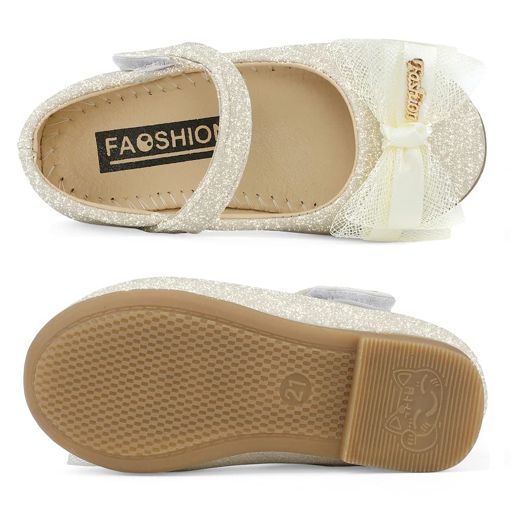 MK MATT KEELY Mädchen Mary Jane Flache Prinzessin Schuhe 2-7 Jahre Ballerinas Partys Hochzeiten Glitzer Schuhe,Gold,EU20(Etikettengröße 21)