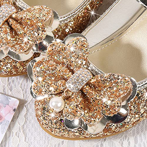 Kinder Prinzessinnen Schuhe Mädchen Elegant Festliche Kleidschuhe rutschfeste Tanzschuhe Weicher Abendschuhe Schuhe Atmungsaktive Mädchen Absatzschuhe Performance (Gold, 29 Little Child)