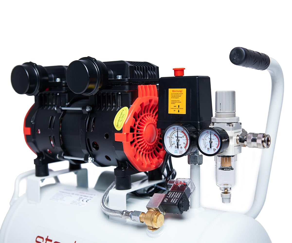 Starkwerk Silent Kompressor SW 375/10 Pro, 1100W, 10 bar, 24L, 69 dB, mit Druckminderer & Wasserabscheider