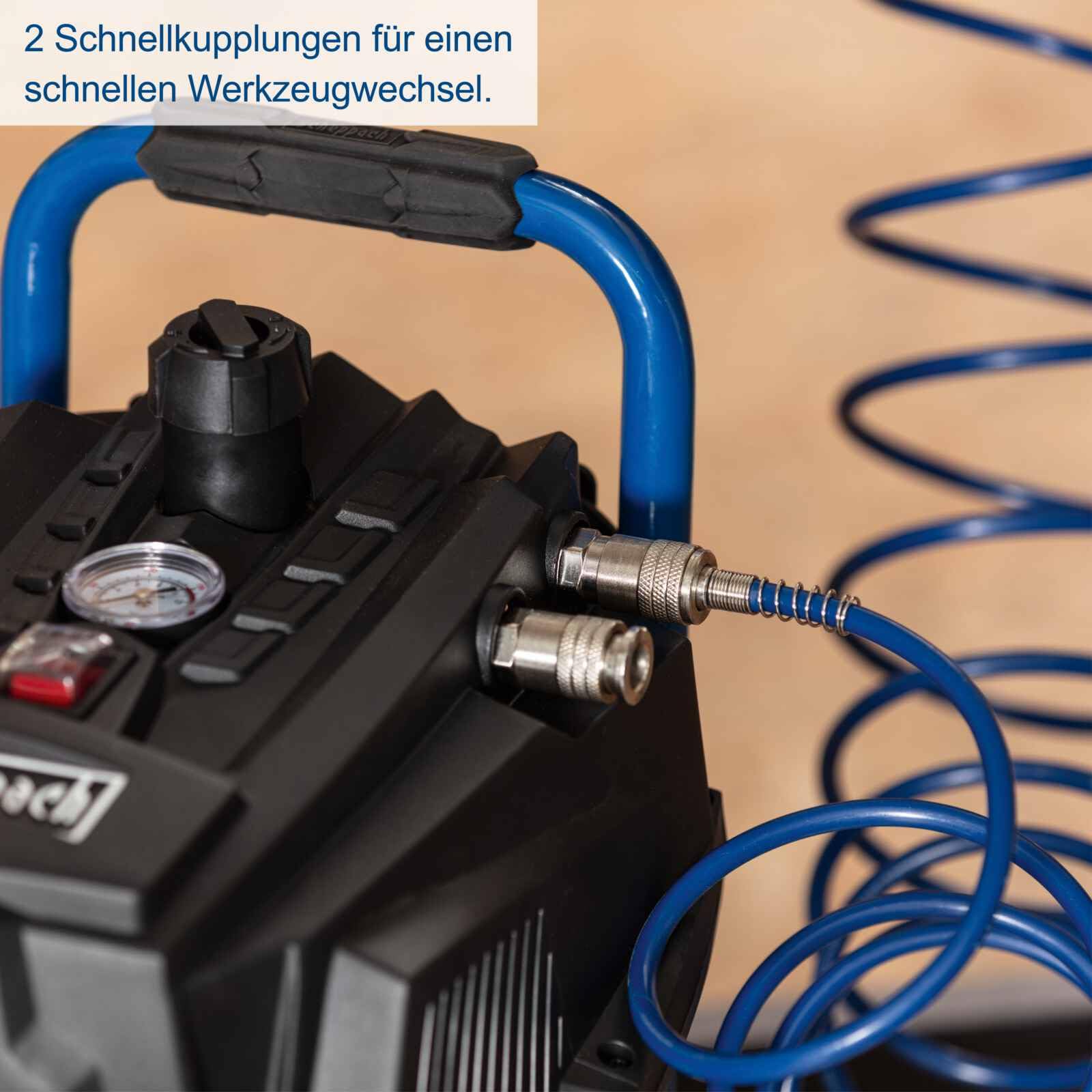 Scheppach HC35V Kompressor, 1500W, 30L, 10 bar, 180 l/min, ölfrei, stehend, mit Druckminderer, 2 Kupplungen & 14-tlg Zubehör