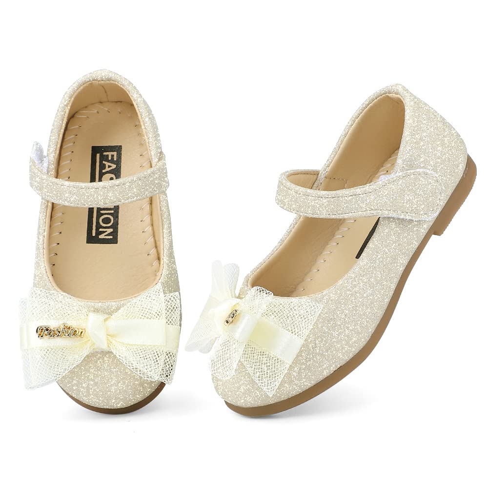MK MATT KEELY Mädchen Mary Jane Flache Prinzessin Schuhe 2-7 Jahre Ballerinas Partys Hochzeiten Glitzer Schuhe,Gold,EU20(Etikettengröße 21)