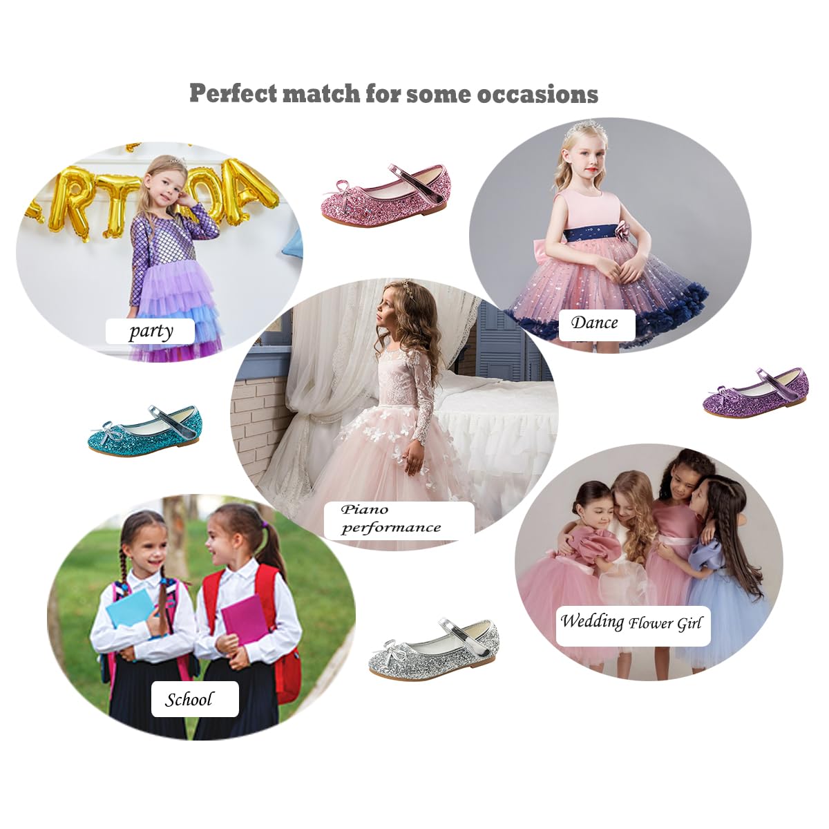 YUKQEYLE Glitzer Schuhe Mädchen Prinzessinen Schuhe Ballerinas Mädchen Kinder Glitzer Ballerinas Mary Jane Flache Schuhe Kristall Sandalen Hochzeit Partei(35EU-Weiß)