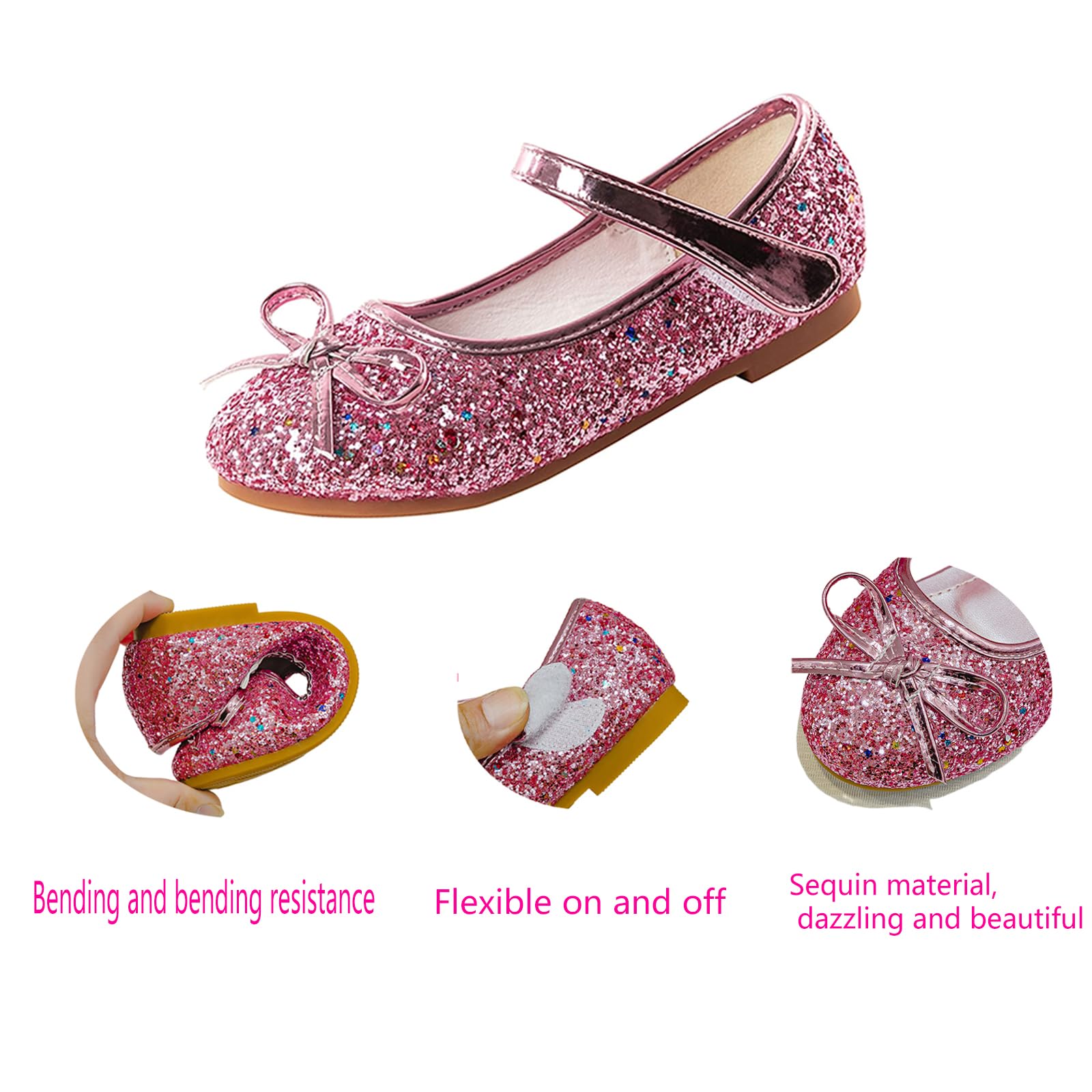 YUKQEYLE Glitzer Schuhe Mädchen Prinzessinen Schuhe Ballerinas Mädchen Kinder Glitzer Ballerinas Mary Jane Flache Schuhe Kristall Sandalen Hochzeit Partei(35EU-Weiß)