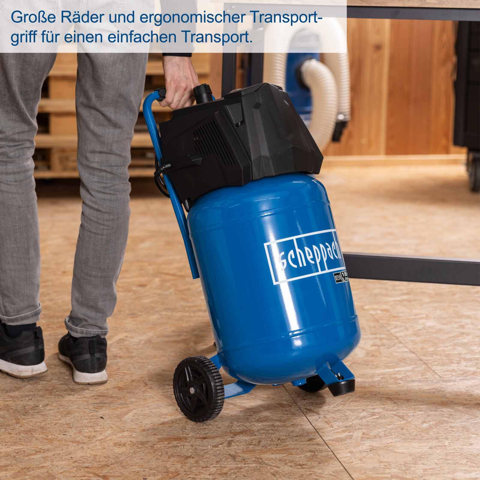 Scheppach HC35V Kompressor, 1500W, 30L, 10 bar, 180 l/min, ölfrei, stehend, mit Druckminderer, 2 Kupplungen & 14-tlg Zubehör
