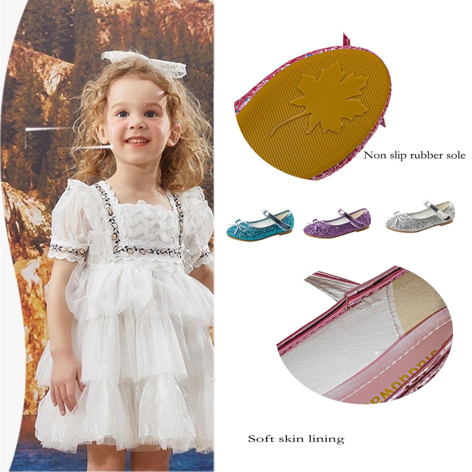YUKQEYLE Glitzer Schuhe Mädchen Prinzessinen Schuhe Ballerinas Mädchen Kinder Glitzer Ballerinas Mary Jane Flache Schuhe Kristall Sandalen Hochzeit Partei(35EU-Weiß)
