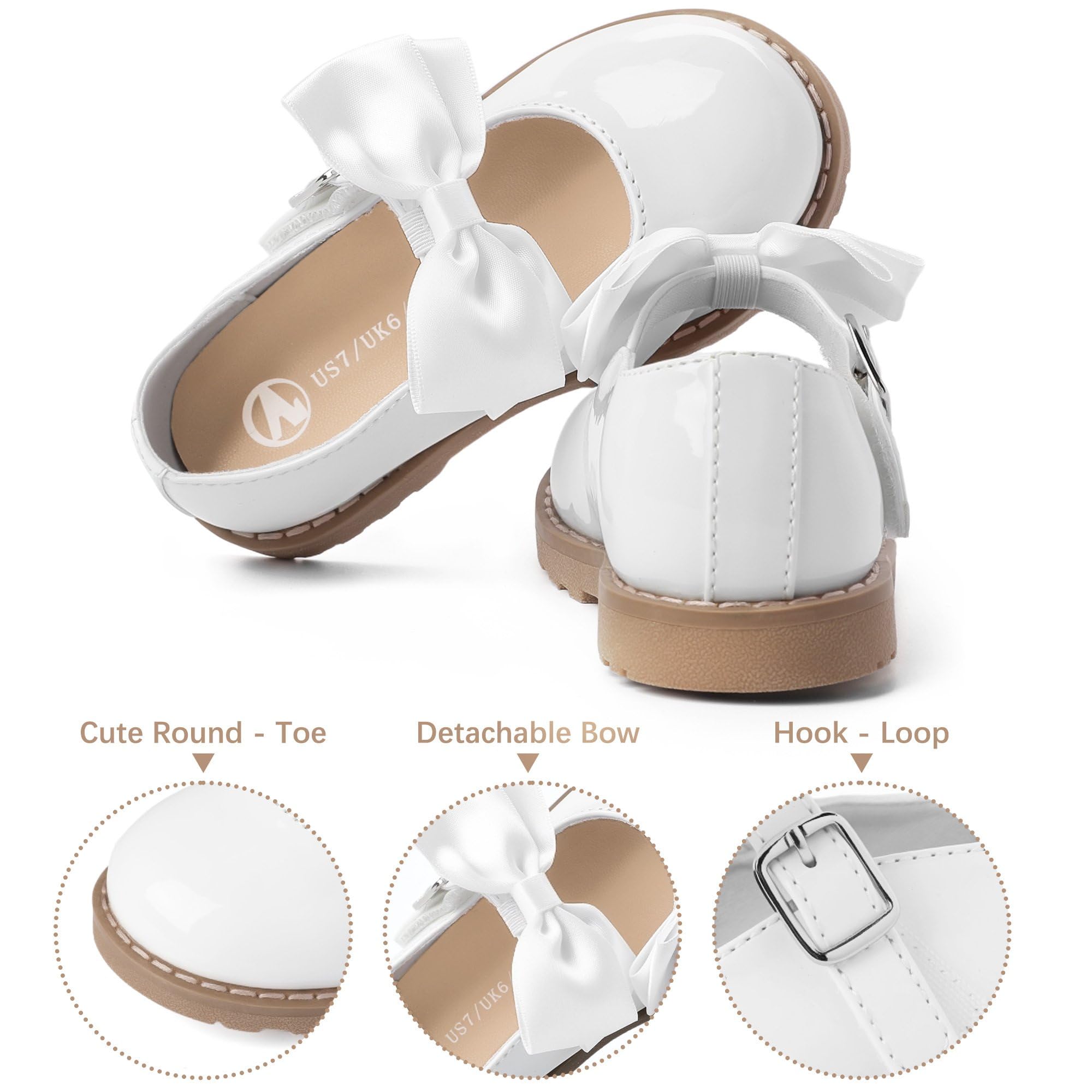 FUPPIA Mary Jane Schuhe für Kleinkinder, Mädchen, Schuluniform, Schuhe, Hochzeit, Party, lässig, weiches Gehen, weiß, 25 EU