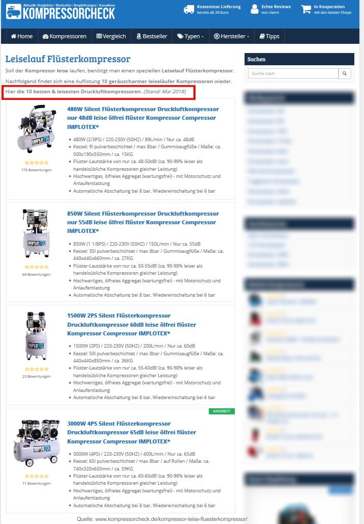 IMPLOTEX 480W Silent Flüsterkompressor Druckluftkompressor 48dB leise ölfrei Kompressor inkl. Ausblaspistole und Druckluftschlauch