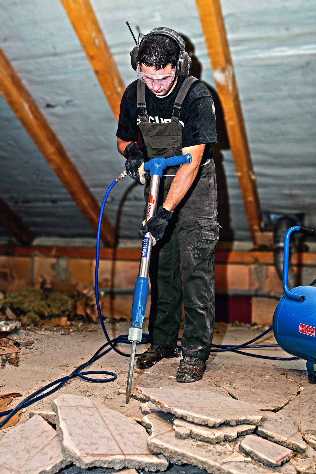 Scheppach Druckluft-Spaten Aero²Spade, 27 J, 6,3 bar, Schnellwechselsystem, inkl. 5 Aufsätze, Kombi-Drucklufthammer/Meißel