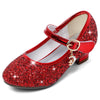 Cheerful Mario 5-10 Jahre Prinzessinnen Schuhe Mädchen Pailletten Ballerinas mit Absatz Glitzer Mary Jane Halbschuhe Kinder Party Rot 31 EU