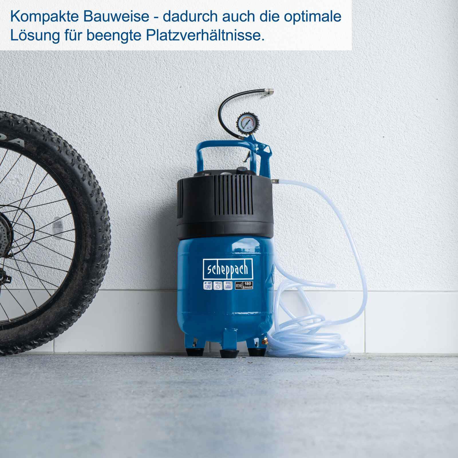 Scheppach HC24V Kompressor, 1500W, 24L, 10 bar, 180 l/min, ölfrei, stehend mit Tragegriff, inkl. Manometer