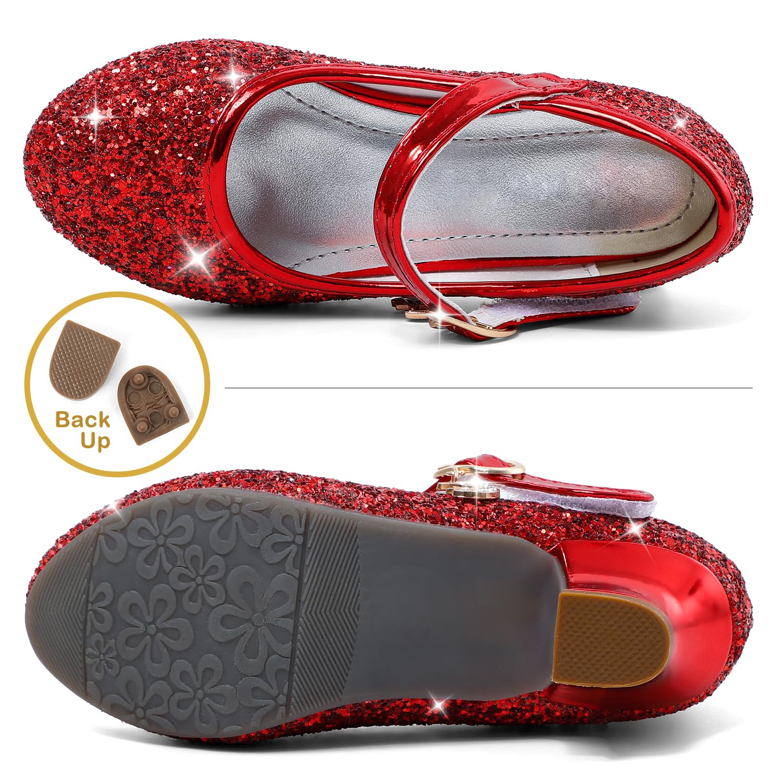 Cheerful Mario 5-10 Jahre Prinzessinnen Schuhe Mädchen Pailletten Ballerinas mit Absatz Glitzer Mary Jane Halbschuhe Kinder Party Rot 31 EU